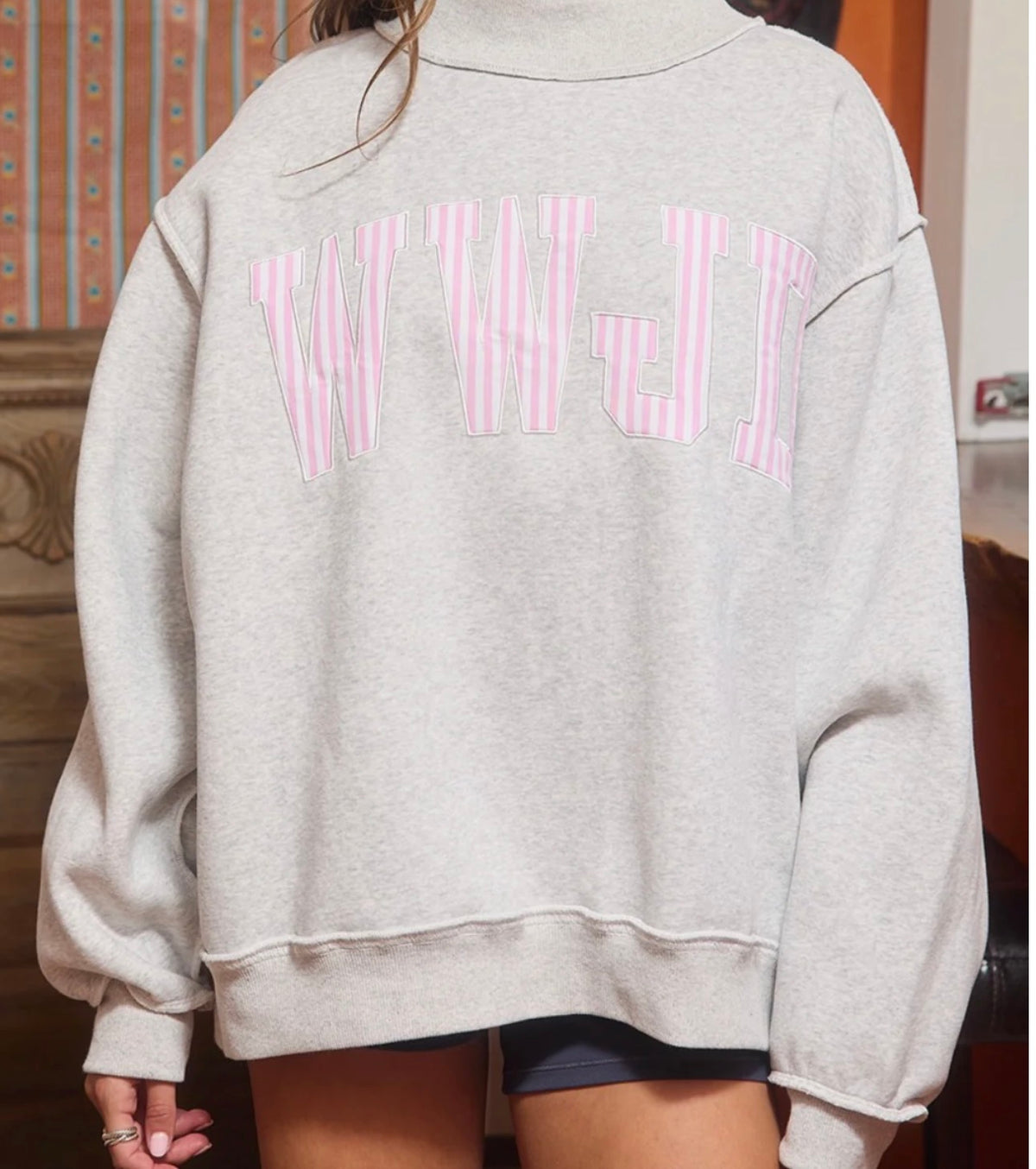 Grey WWJD Mock neck with Pink Stripes