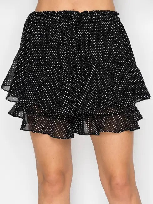 Pin Dot Print Ruffle Skort