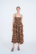 FLORAL RUFFLE TIERED BACK TIE SPAGHETTI MIDI DRESS