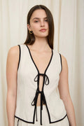 Contrast Trim Front Tie Skirt Set