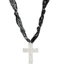 Silver Hammered Cross Pendant Scarf Necklace