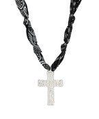 Silver Hammered Cross Pendant Scarf Necklace