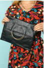 Black Metal Handle Folded Clutch.
