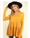 Model featuring yellow round neck babydoll peplum top.