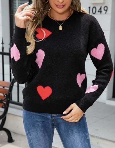 All Over Hearts Fuzzy Sweater