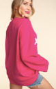 Fuchsia Oversized, long sleeve pullover with "XOXO" in puffy embroidery.