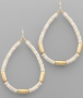 White Wood Beads Teardrop Earrings.