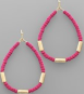 Hot pink Wood Beads Teardrop Earrings.