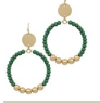 Green Wood Beads Circle Hoops.
