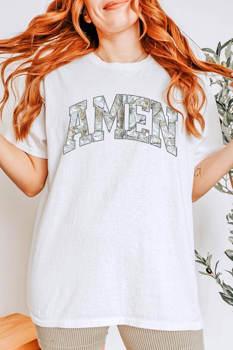 COLORBEAR - Amen Camo Wood Graphic Heavy Cotton Tee