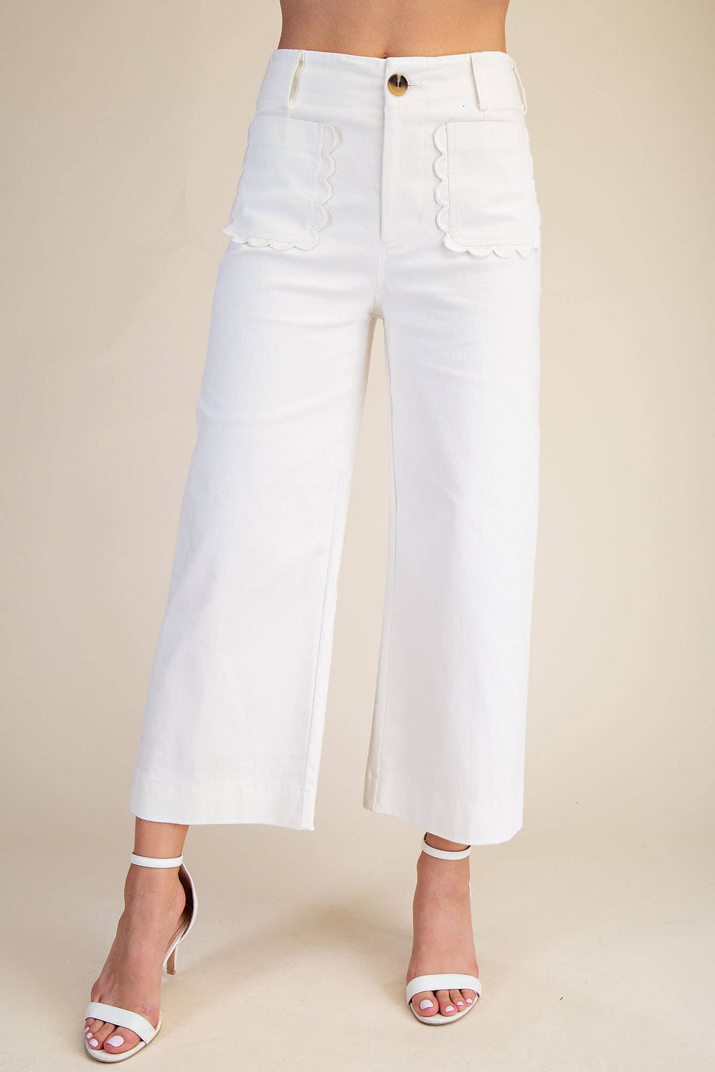 Colette Cropped Wide-Leg Scallop Pocket Detail Pants