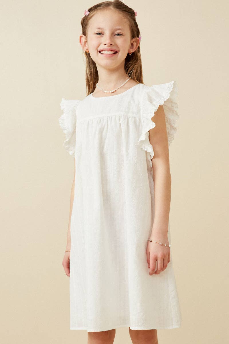 Hayden LA - Girls Textured Lace Trim Ruffle Sleeve Dress