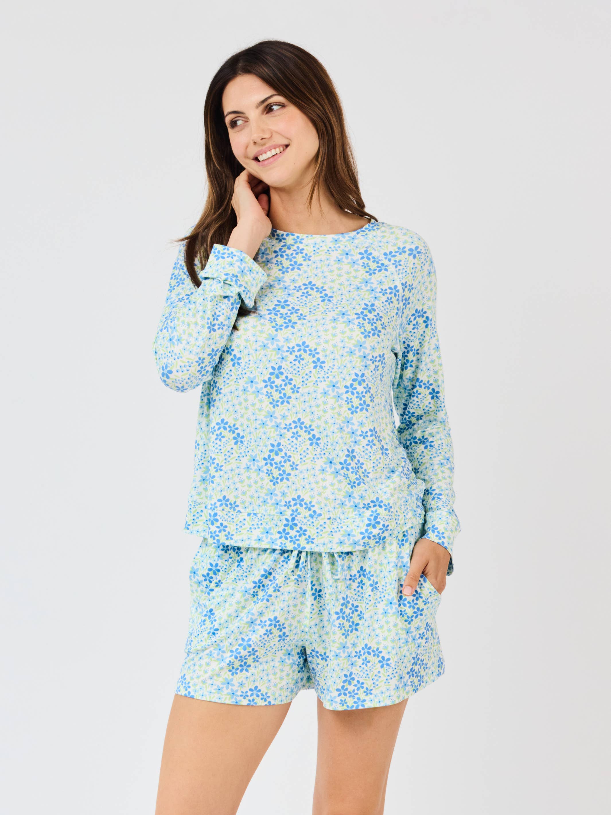 Mary Square - Women's Annie Pajama Shorts Set | Larkspur Fields Blue