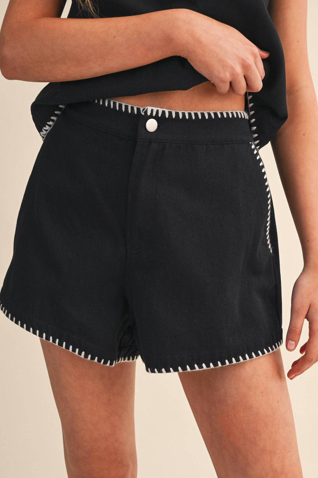 WHIPSTITCH DENIM CROP TOP AND SHORTS SET MPST4627