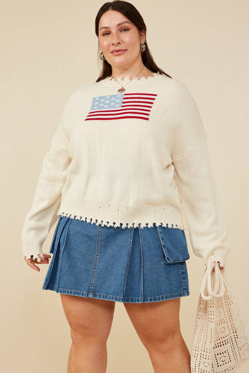 Womens Distressed Old Glory Graphic Sweater
