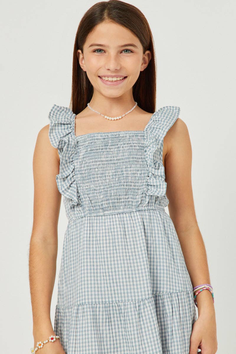 Girls Sleeveless Smocked Detail Ruffled Tiered Dress