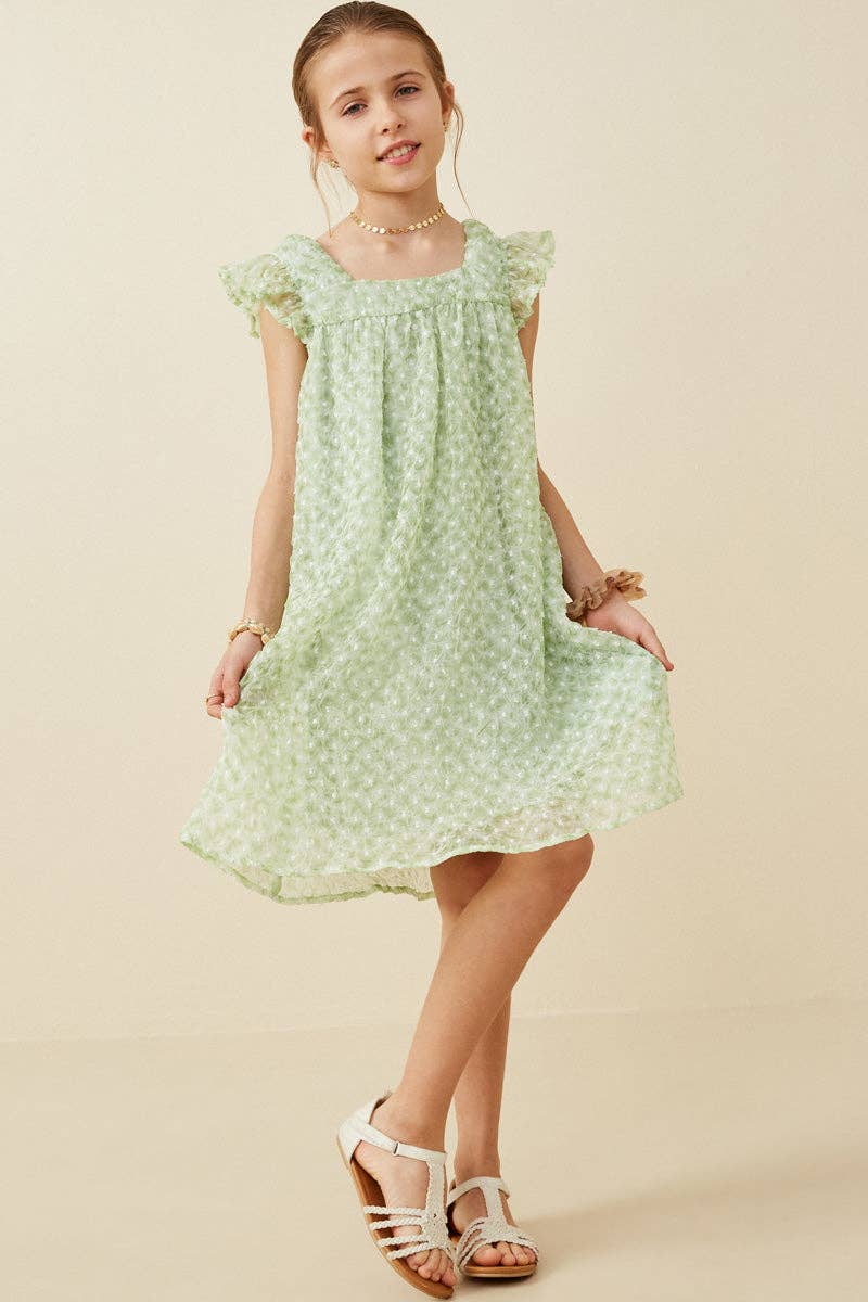 Girls Textured Swiss Dot Flutter Sleeve Dress