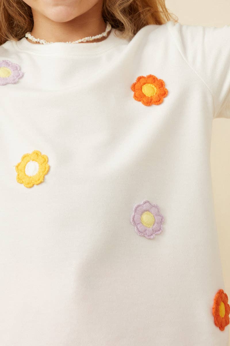 Girls Multi Floral Patched Knit Tee
