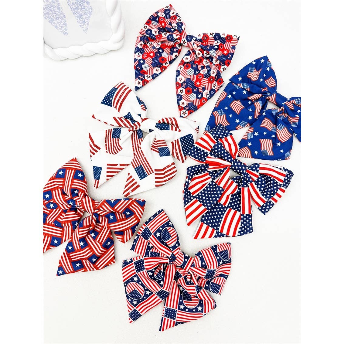 Love and Repeat - American Flag Bow Hair Clip Set