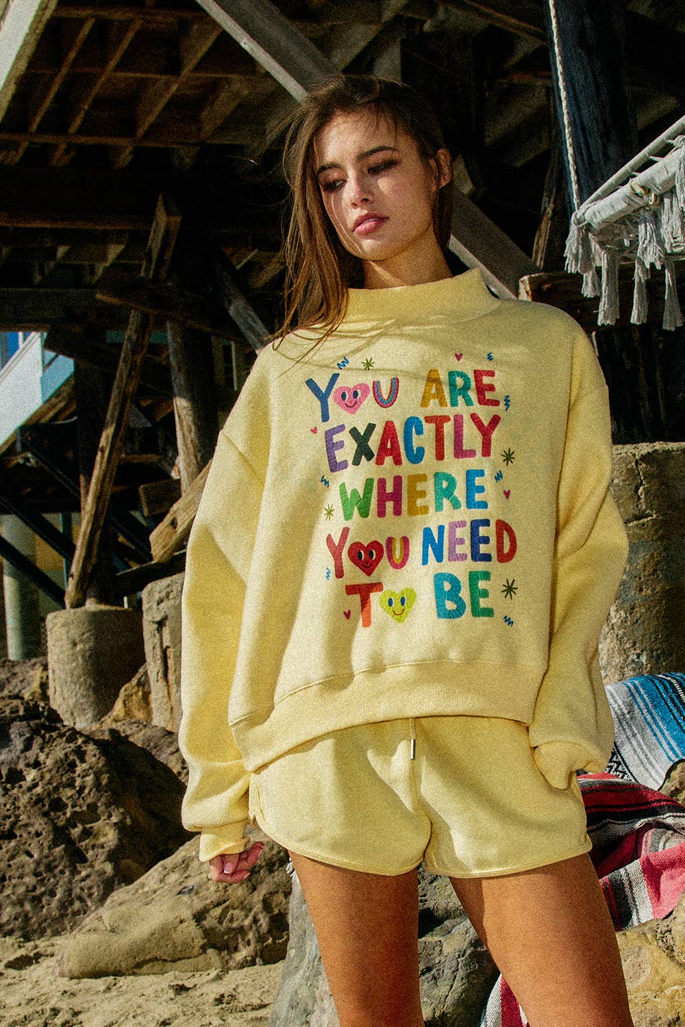 LIFEISGOOD Reversible Mock-Neck Crop Sweatshirt