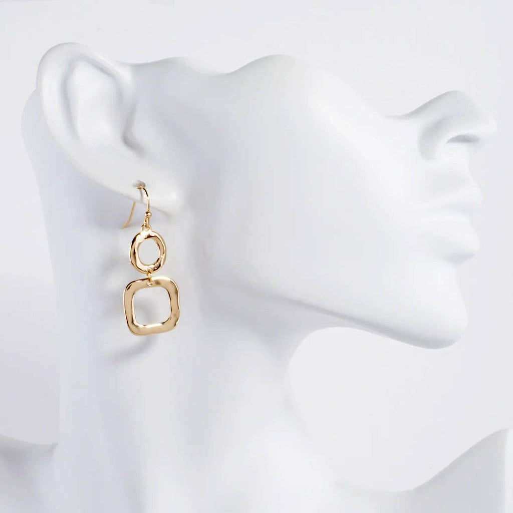 Wild Honey - Geometric Hammered Dual Tier Drop Earrings
