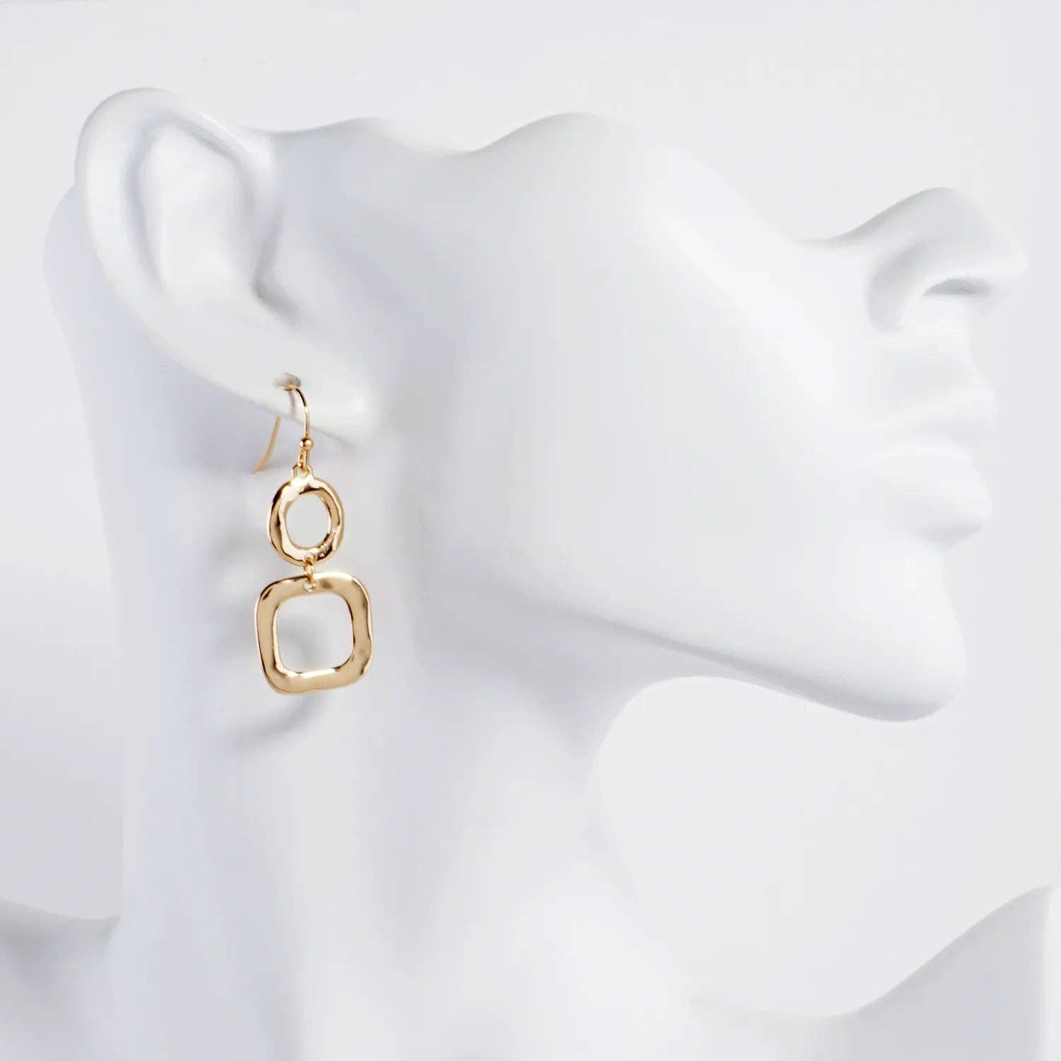 Wild Honey - Geometric Hammered Dual Tier Drop Earrings