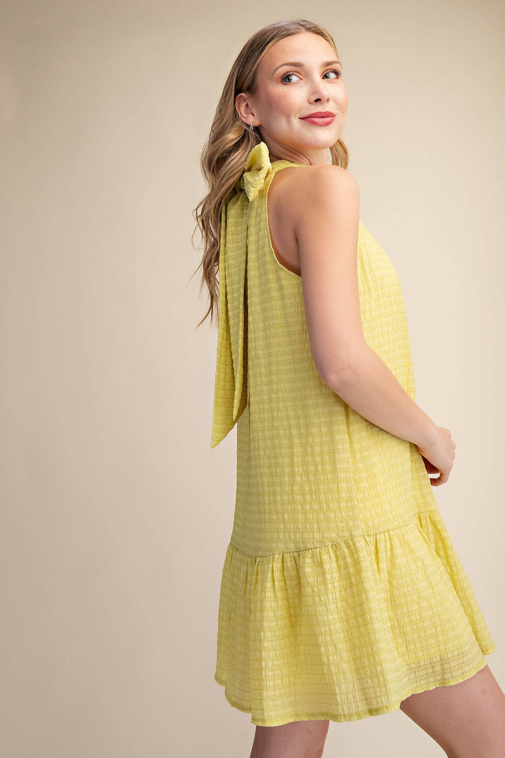 Glam - Bow Neck Halter Mini Dress