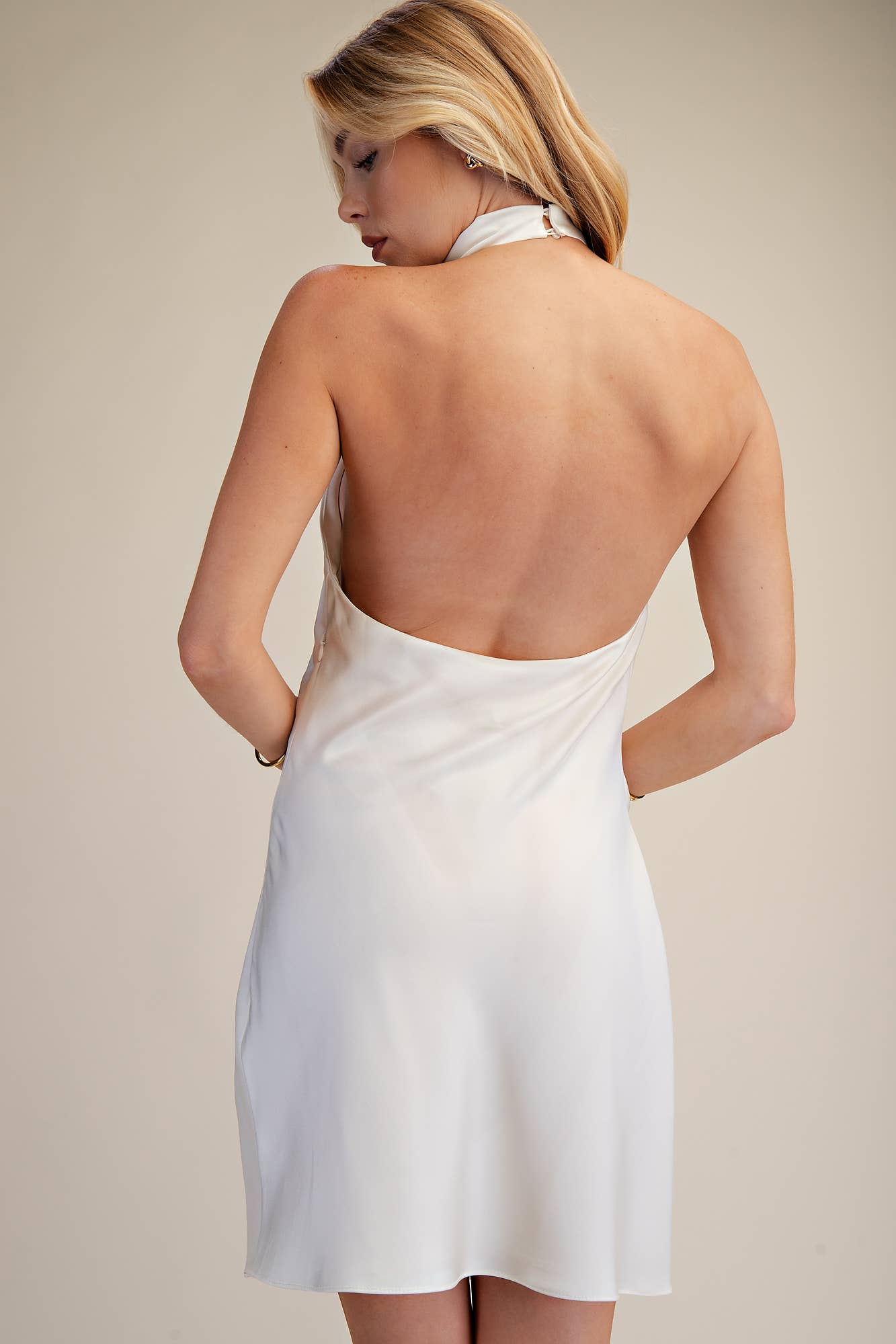 Cowl Mock Neck Sleeveless Satin Mini Dress