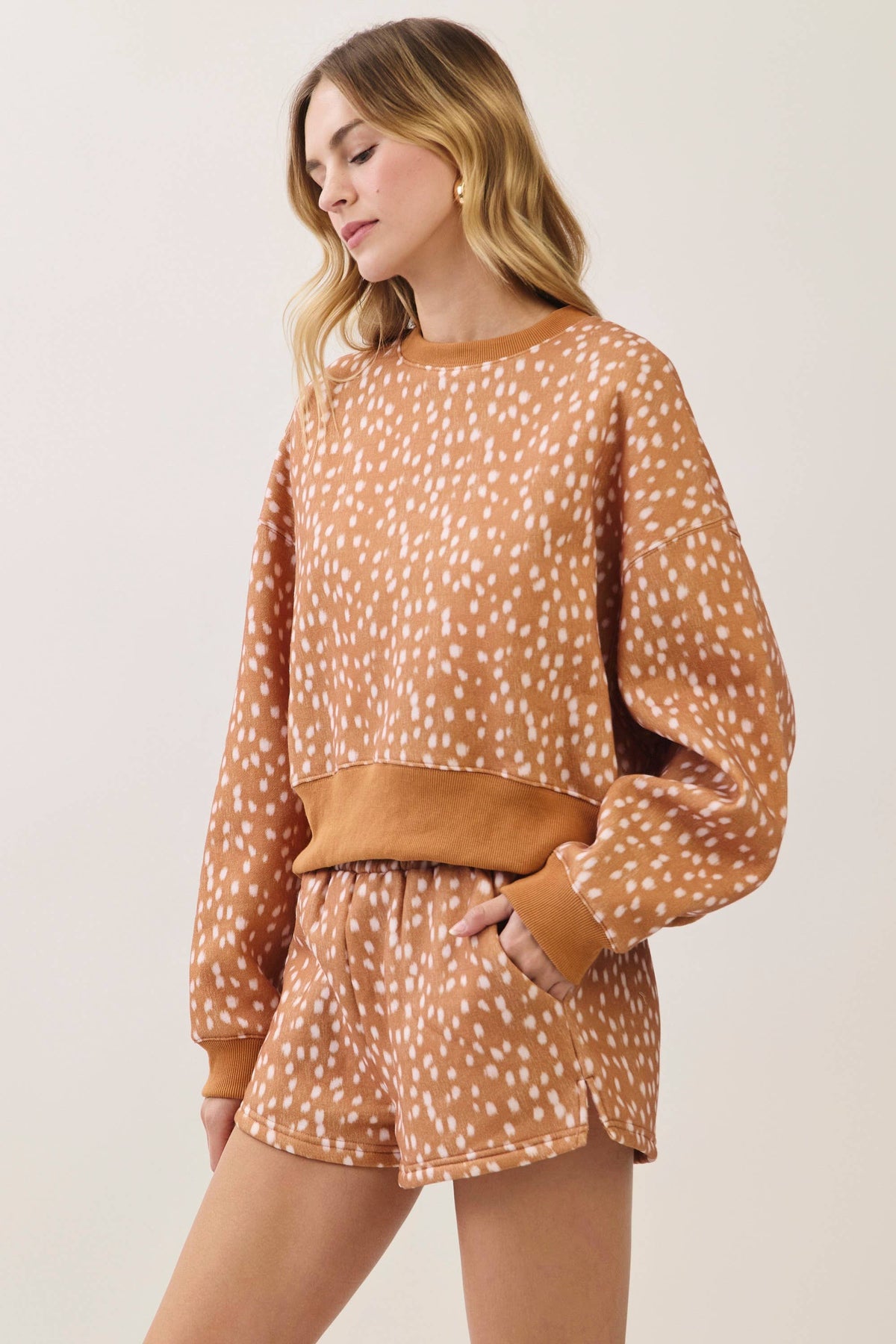 Spotted print Dropped Shoulder Set