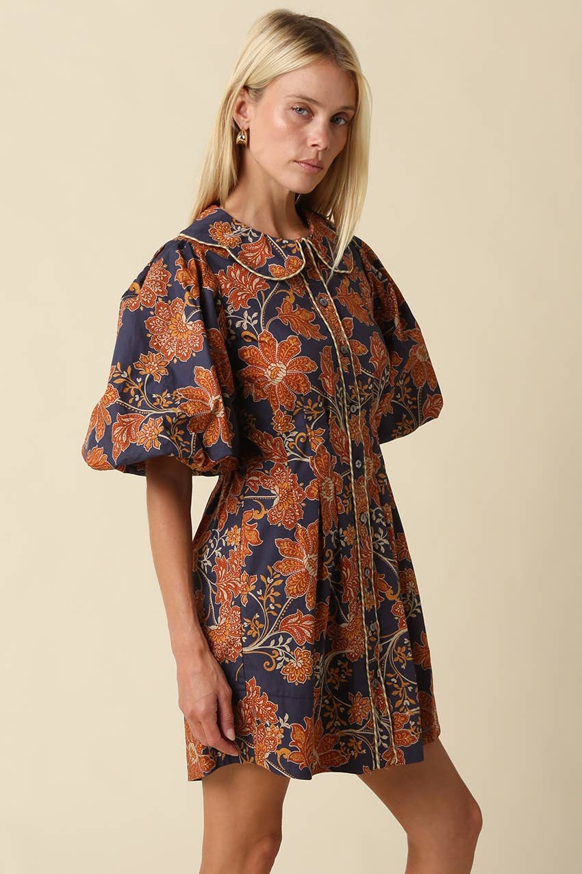 Olivaceous - Eliza Floral Puff Sleeve Mini Dress