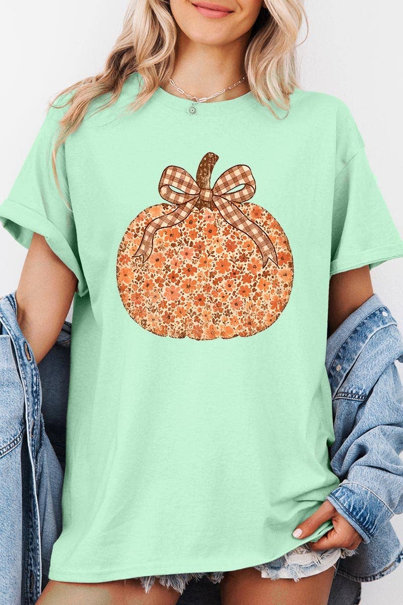 COLORBEAR - Floral Fall Pumpkin Graphic Heavy Cotton Tee