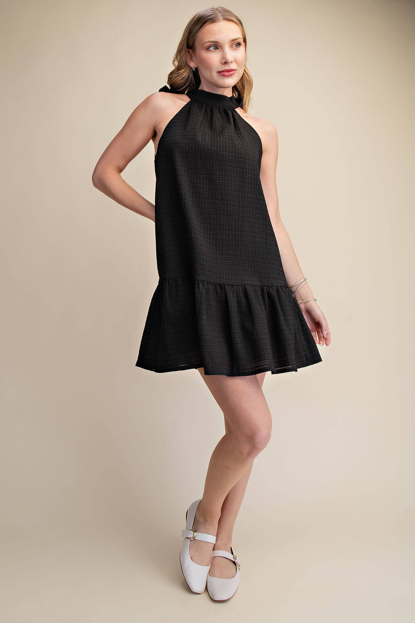 Glam - Bow Neck Halter Mini Dress