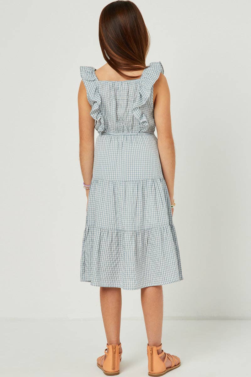 Girls Sleeveless Smocked Detail Ruffled Tiered Dress