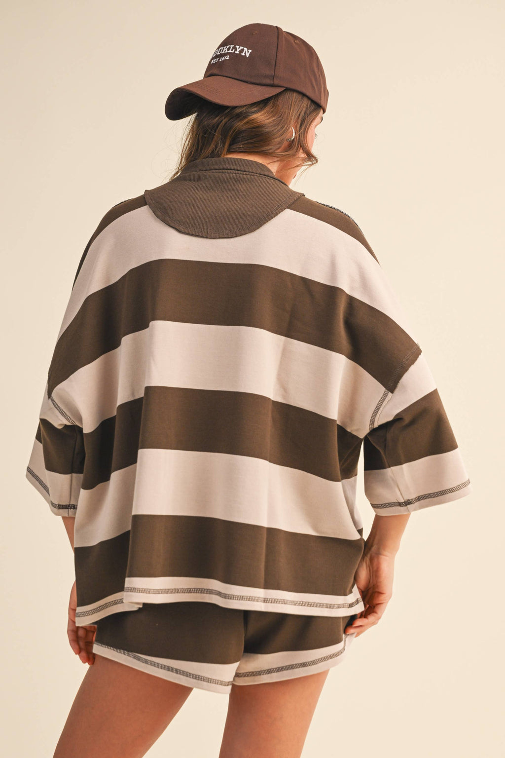 STRIPED ZIP UP OVERSIZED TOP AND SHORTS SET