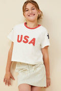 Girls USA And Star Patch Ringer Knit T Shirt