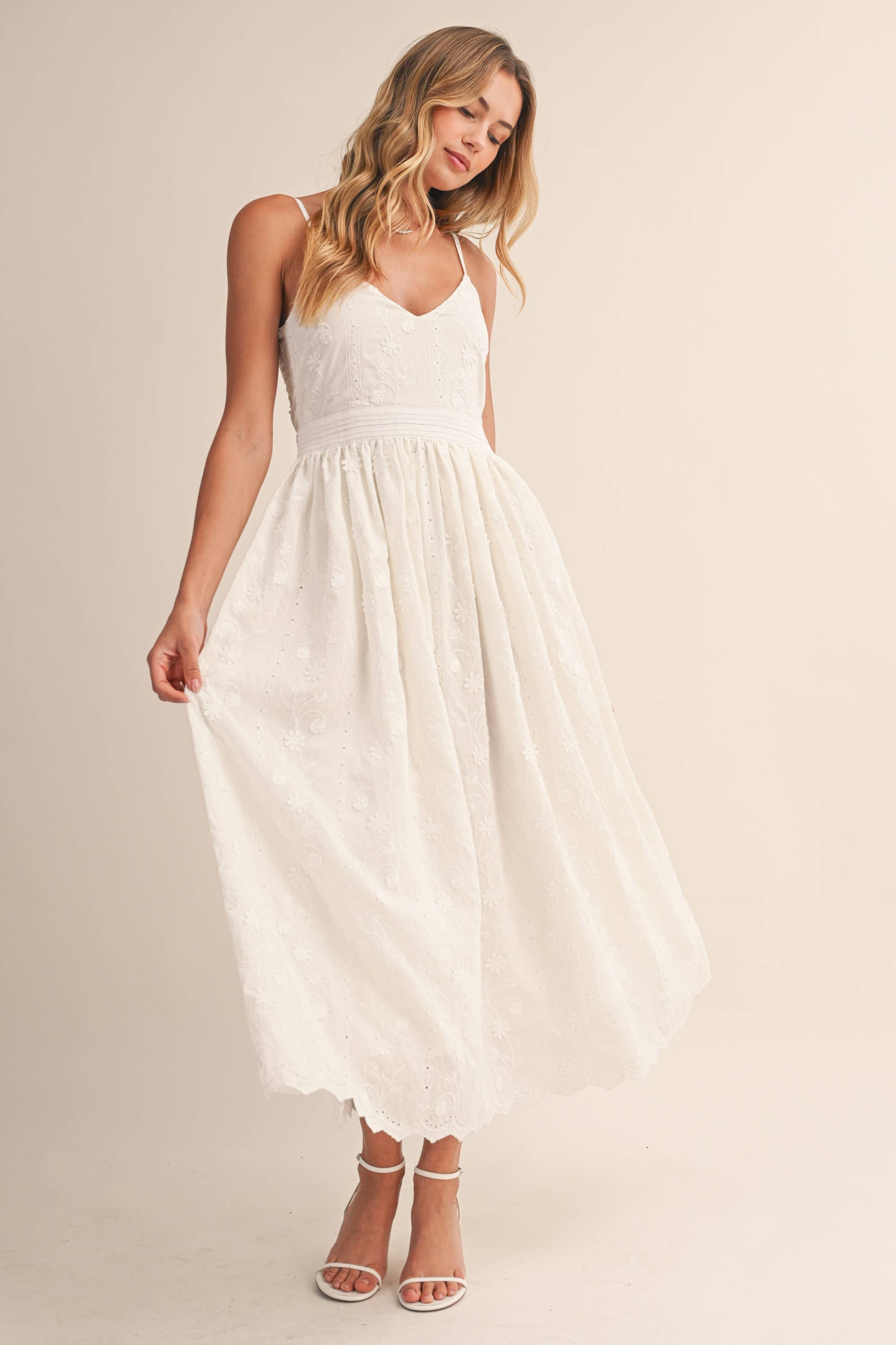 Klesis - ID9523 3D FLORAL DETAILED LACE MIDI DRESS