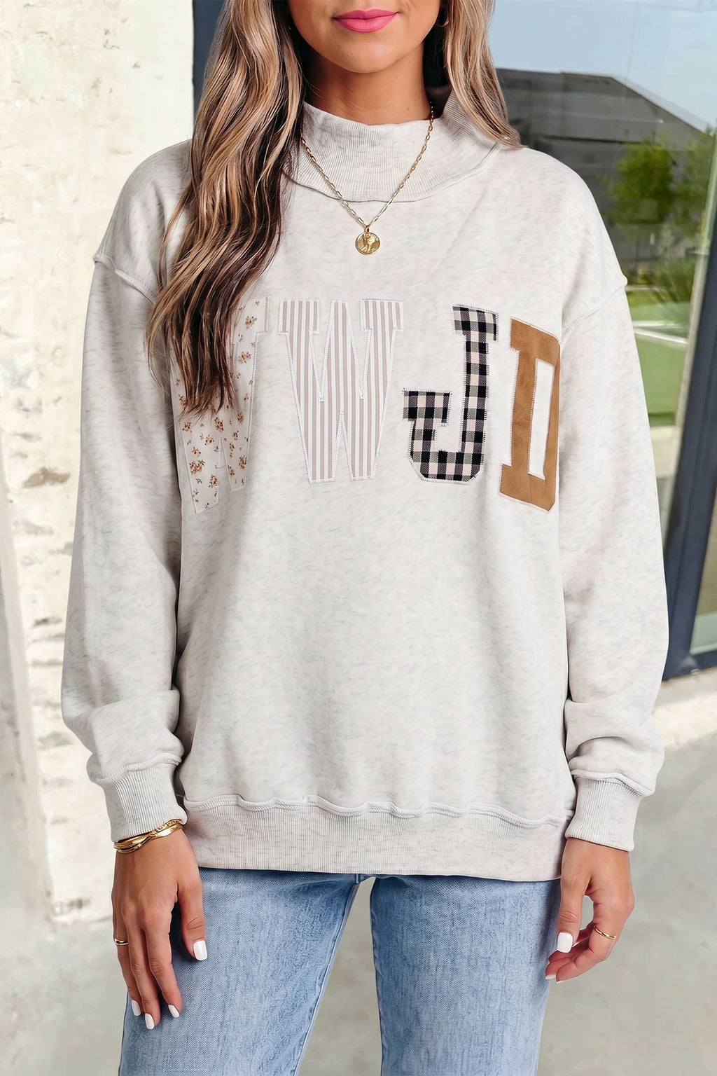 Aapparella - WWJD Embroidered Patch Mock Neck Sweatshirt | S-4X