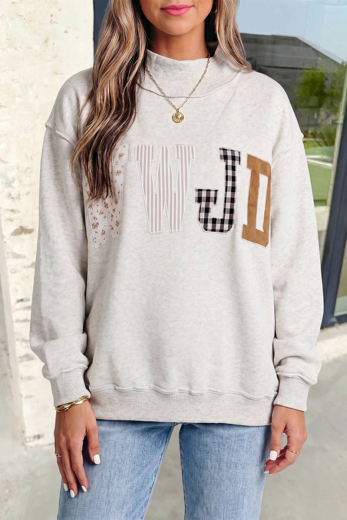 Aapparella - WWJD Embroidered Patch Mock Neck Sweatshirt | S-4X