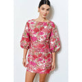 Luxe Metallic Floral Jacquard Puff 1/2 Mini Dress