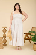 PLUS STRIPE SHIRRED MIDI DRESS