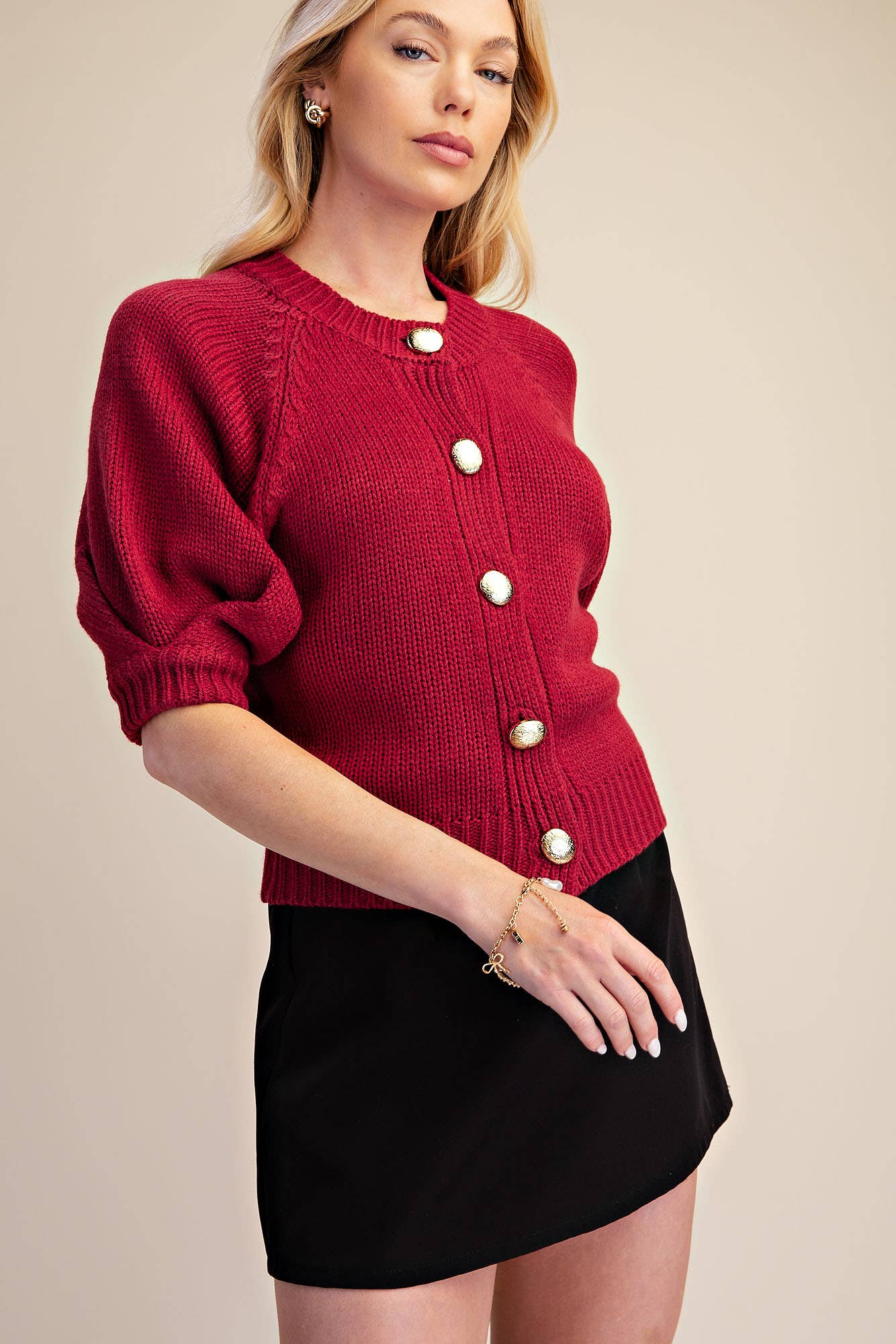 Glam - Puff Sleeve Sweater Cardigan