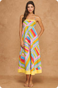 Vibrant Geometric Stripe Contrast Midi Dress