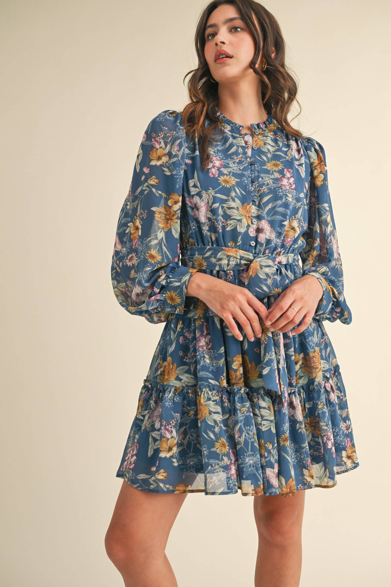 EXCLUSIVE PRINT PUFF SLEEVE BUTTON DOWN MINI DRESS