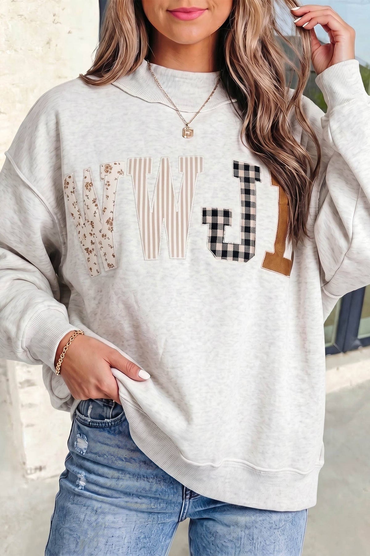 Aapparella - WWJD Embroidered Patch Mock Neck Sweatshirt | S-4X