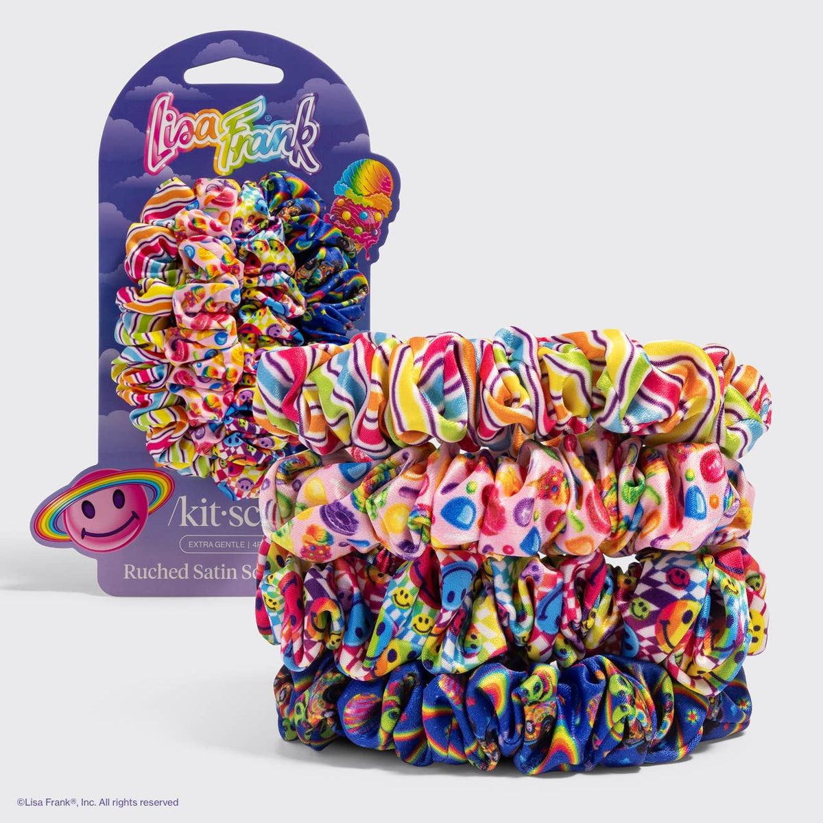 KITSCH - Lisa Frank x Kitsch Ruched Satin Scrunchies 4pc Set - Fantastic World of Lisa Frank