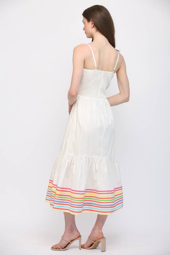 FATE - MULTI  COLOR STRIPE SPAGHETTI STRAP MIDI DRESS FD35886