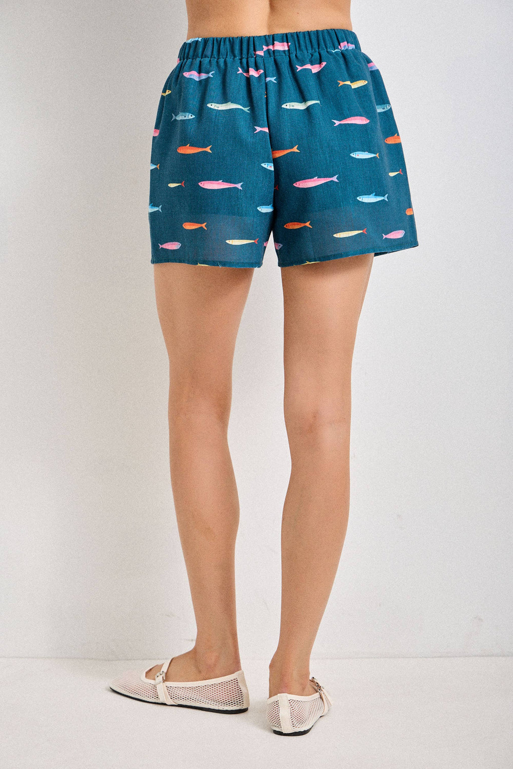 Baevely by Wellmade USA - FISH PRINT DRAWSTRING SHORTS