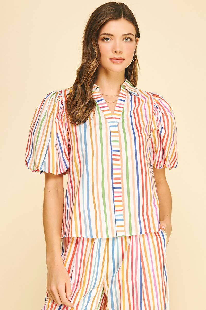 PINCH - RAINBOW STRIPE BLOUSE TOP - 5707TF