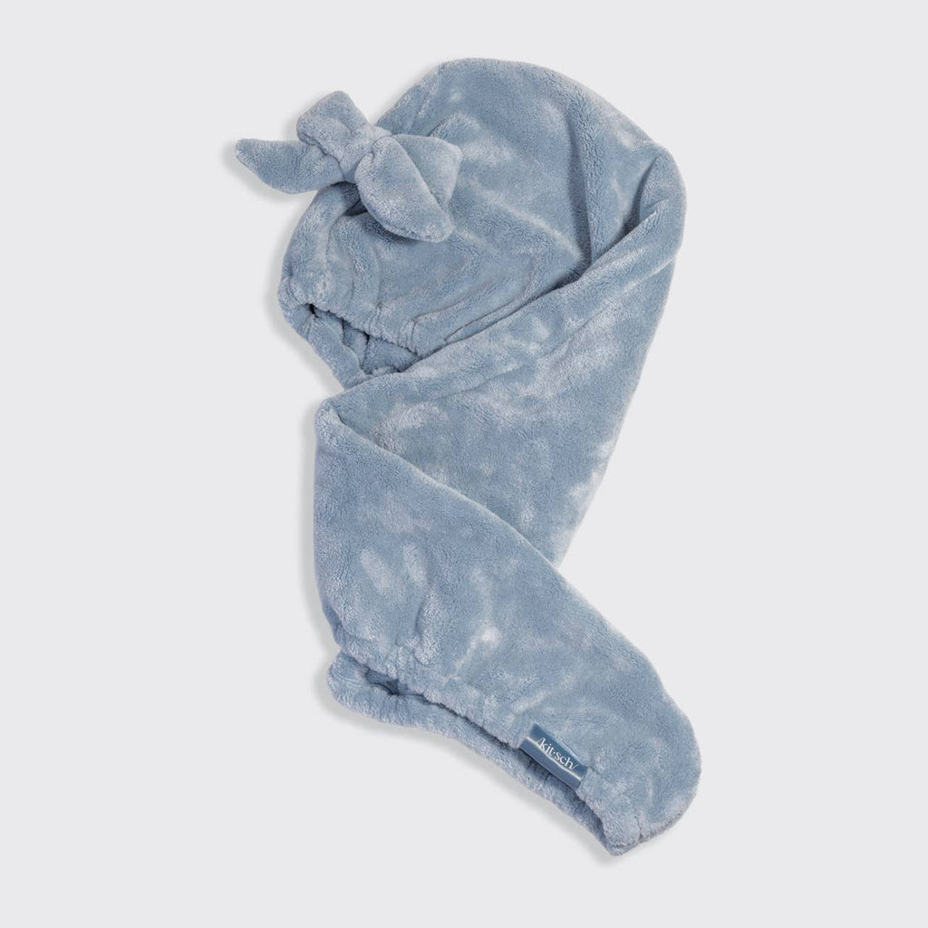 KITSCH - Plush Microfiber Hair Towel Turban with Bow - Coastal Blue