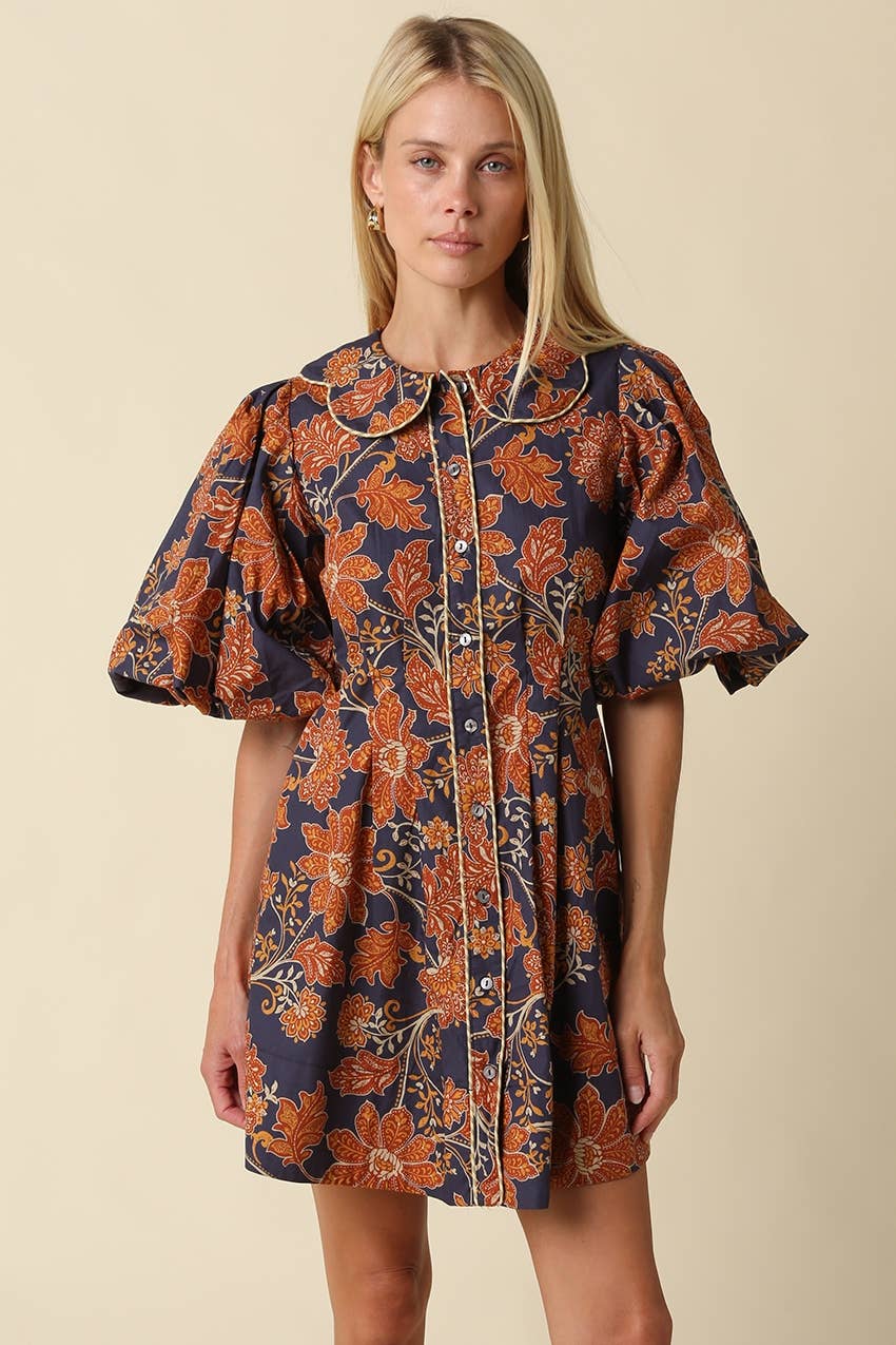 Olivaceous - Eliza Floral Puff Sleeve Mini Dress